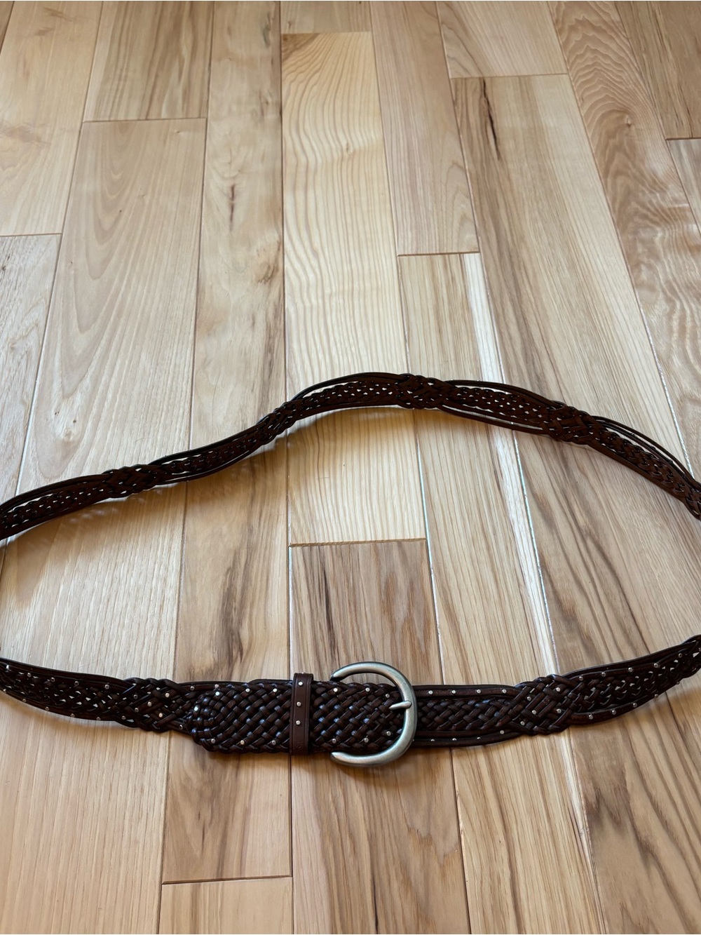 Lane Bryant Brown Braided Stud Accent Vegan Bonded Leather Belt Size 26/28